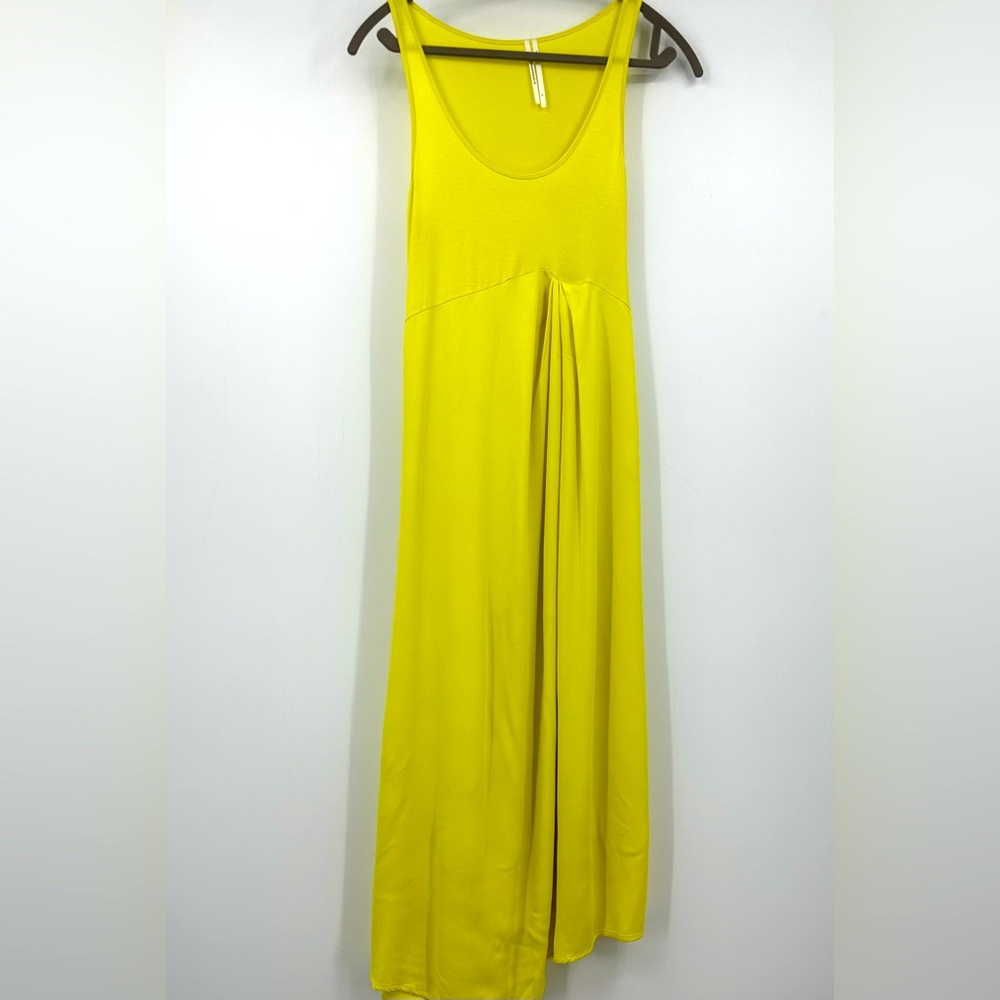 Anthropologie Yellow Sleeveless Scoop Neck Maxi Dress Womens Small Pleated N371
